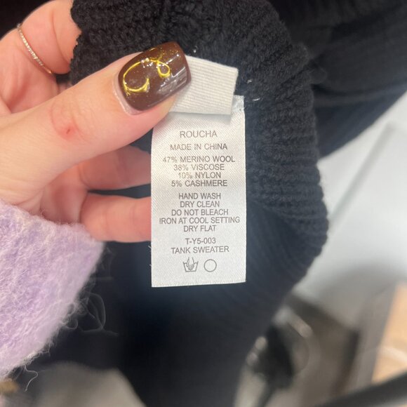 $238 Roucha Black Wool Knit Ribbed Tunic Silas Slit Sweater Vest size C/Large - Picture 9 of 9